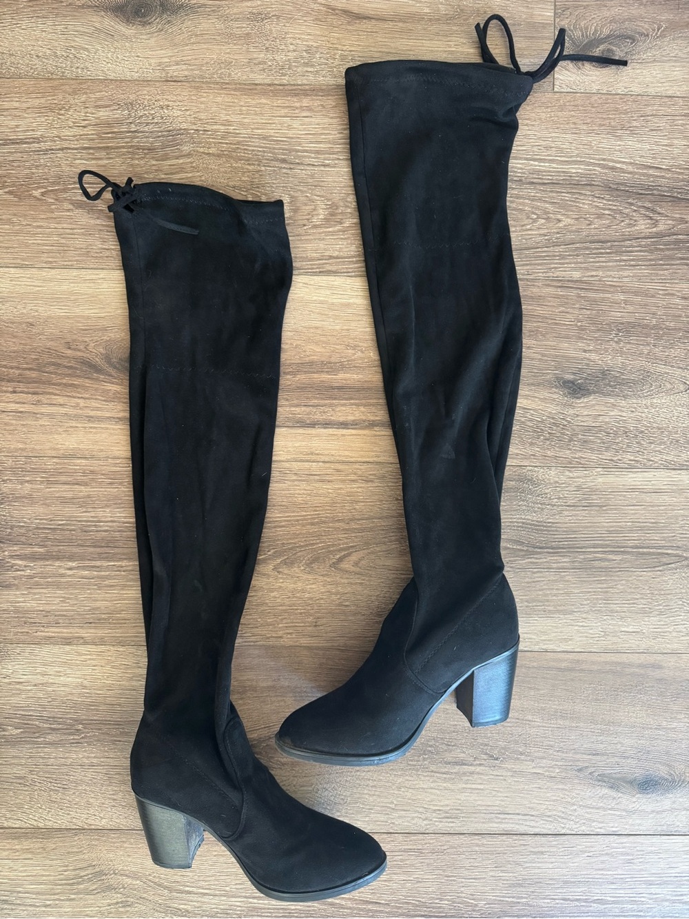Forever 21 Over The Knee Tall Suede 3 inch Block Heel Boots, 21 in shaft, Black